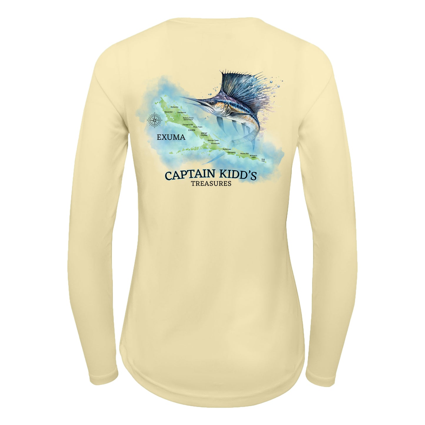 Exuma Sailfish Watercolor Map | Recycled Solar Performance