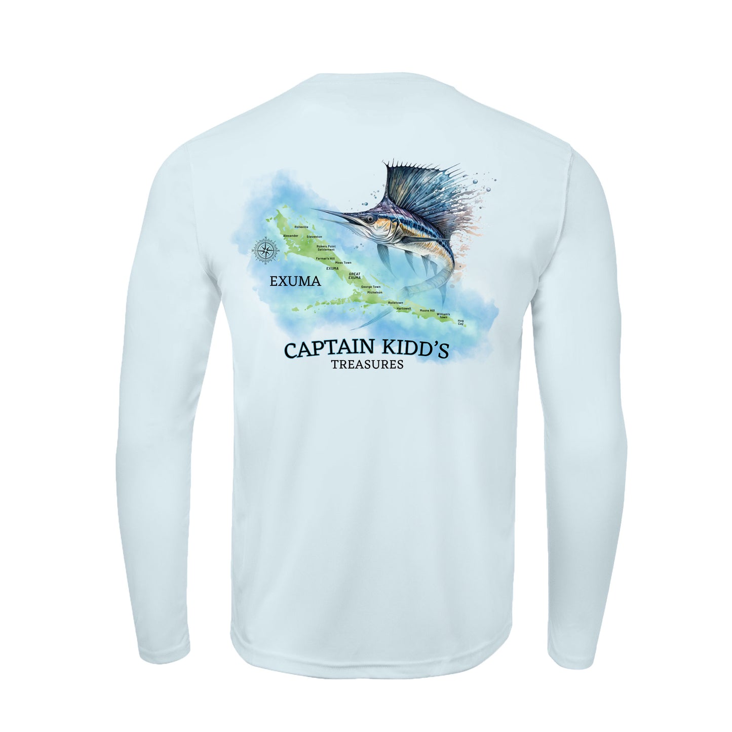 Exuma Sailfish Watercolor Map | Recycled Solar Performance