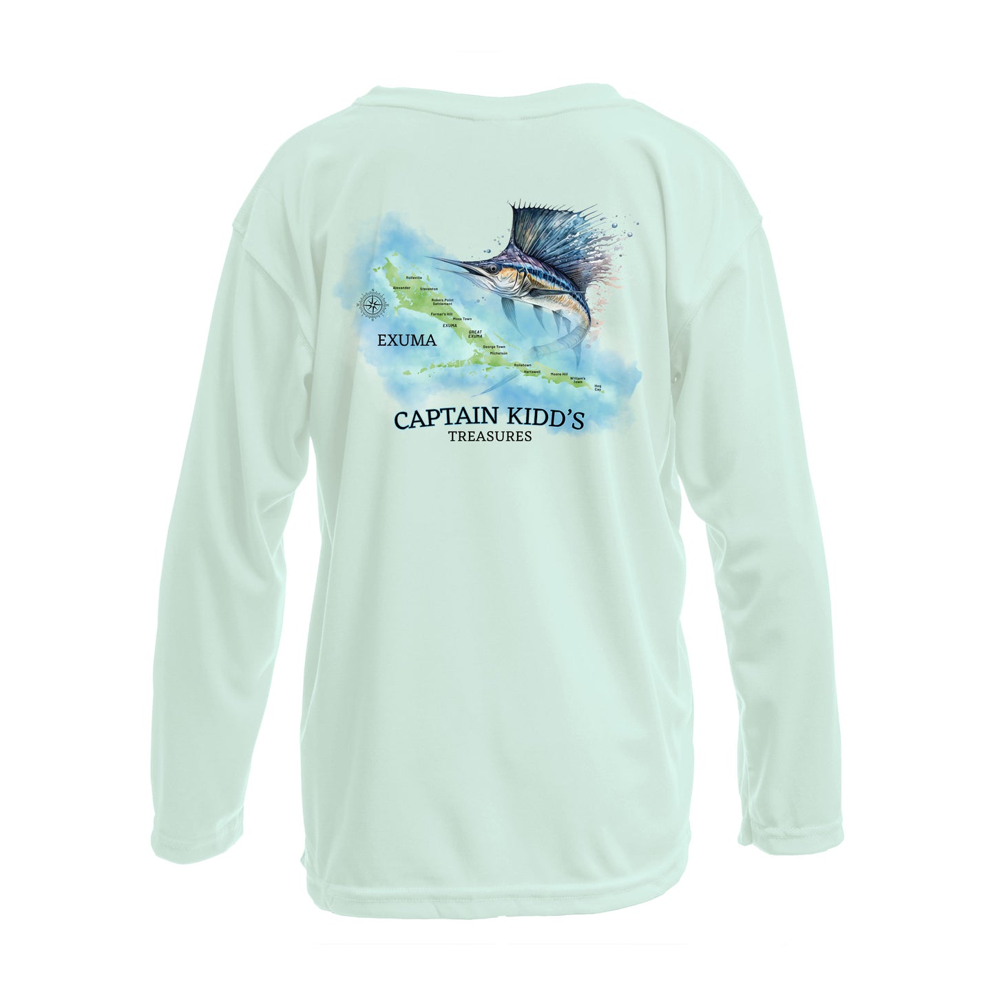 Exuma Sailfish Watercolor Map | Recycled Solar Performance