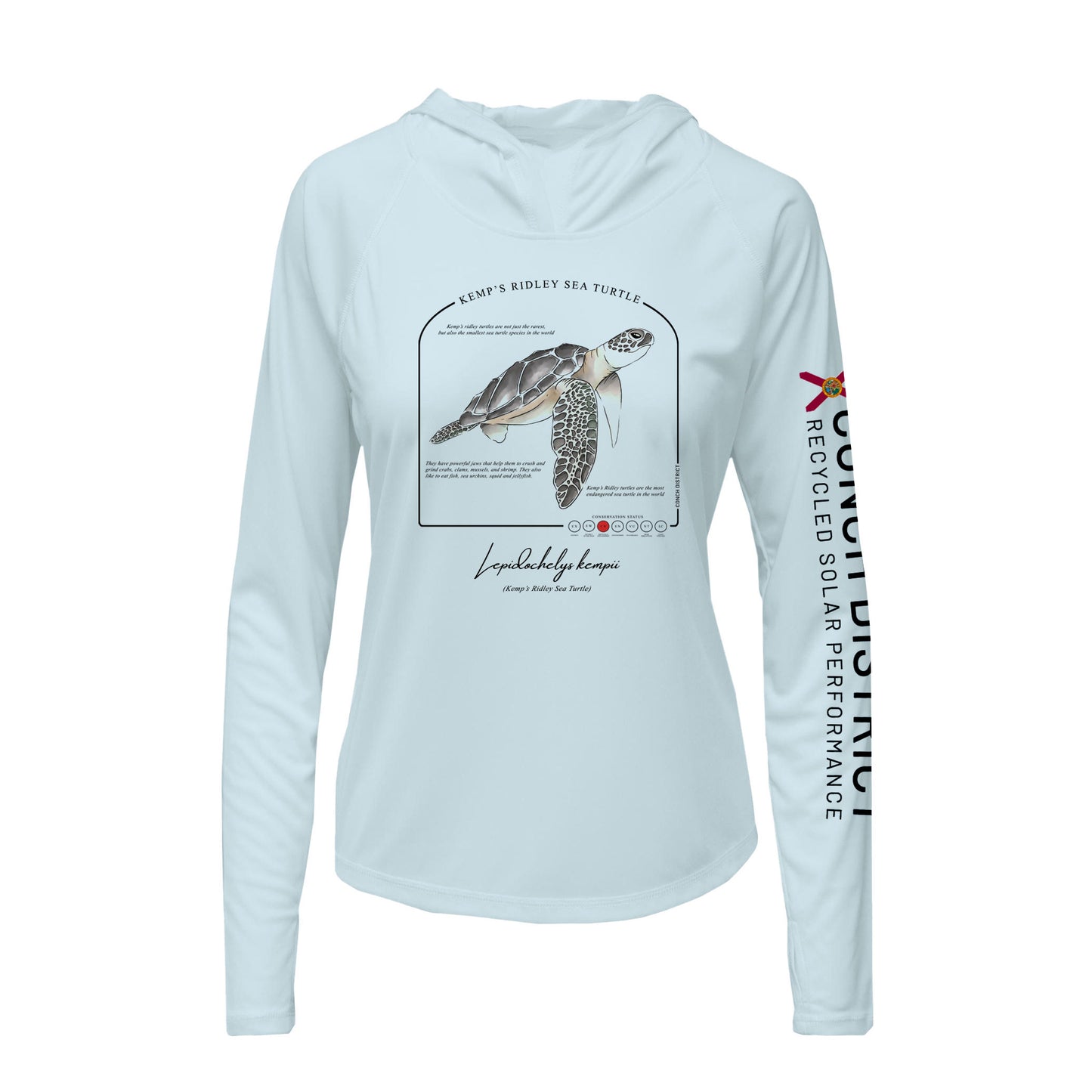 Kemps Ridley Sea Turtle Conservation Status Hoodie | Womens Recycled Solar Performance
