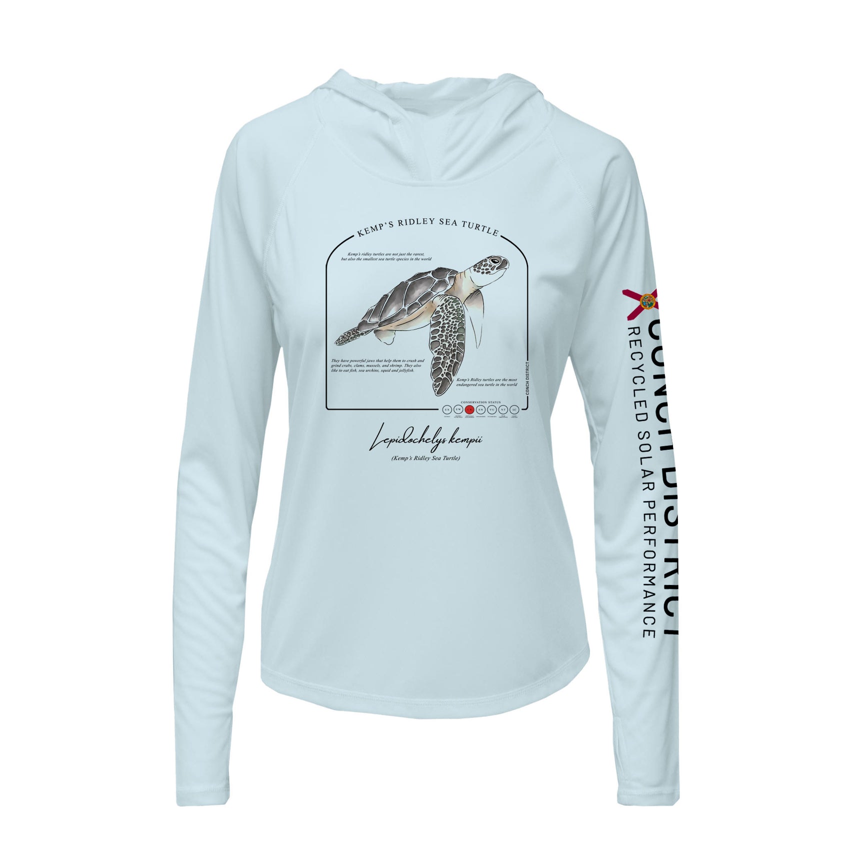 Kemps Ridley Sea Turtle Conservation Status Hoodie | Womens Recycled Solar Performance
