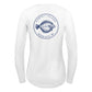 Custom long sleeve UPF50+ sun protection shirt made from recycled polyester featuring a flounder design titled "The Flounder of Sunset Island – Ocean City, MD." All text is customizable to include your family name, location, or favorite destination. Available in adult, youth, and toddler sizes in crewneck or hooded styles and multiple colors.