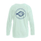 Custom long sleeve UPF50+ sun protection shirt made from recycled polyester featuring a flounder design titled "The Flounder of Sunset Island – Ocean City, MD." All text is customizable to include your family name, location, or favorite destination. Available in adult, youth, and toddler sizes in crewneck or hooded styles and multiple colors.