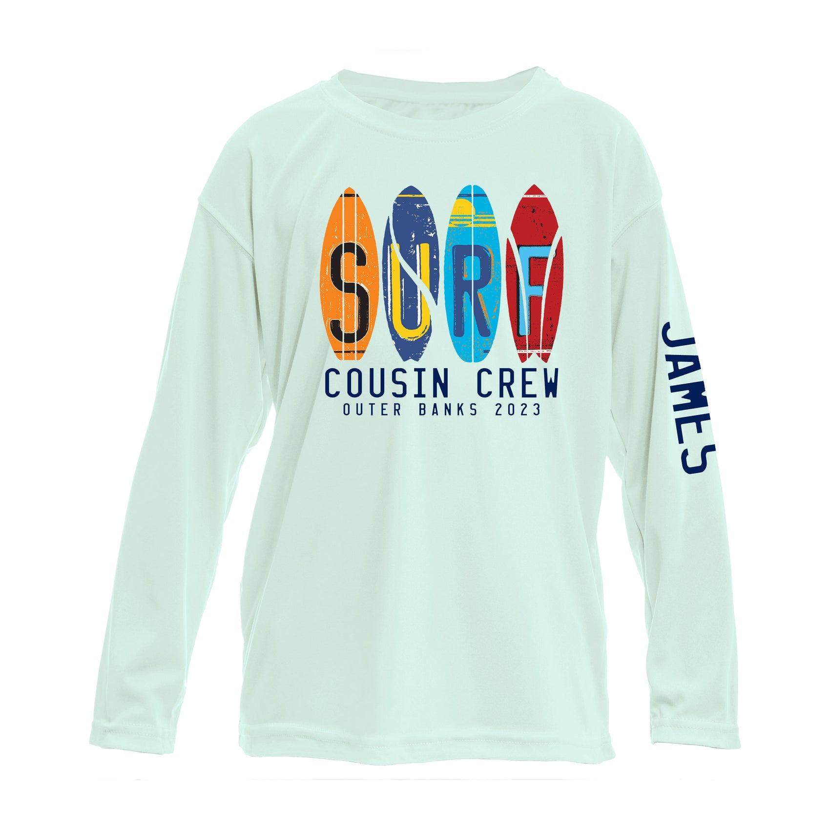 Custom SURF Crew UPF50+ Shirt – Personalized Group Name