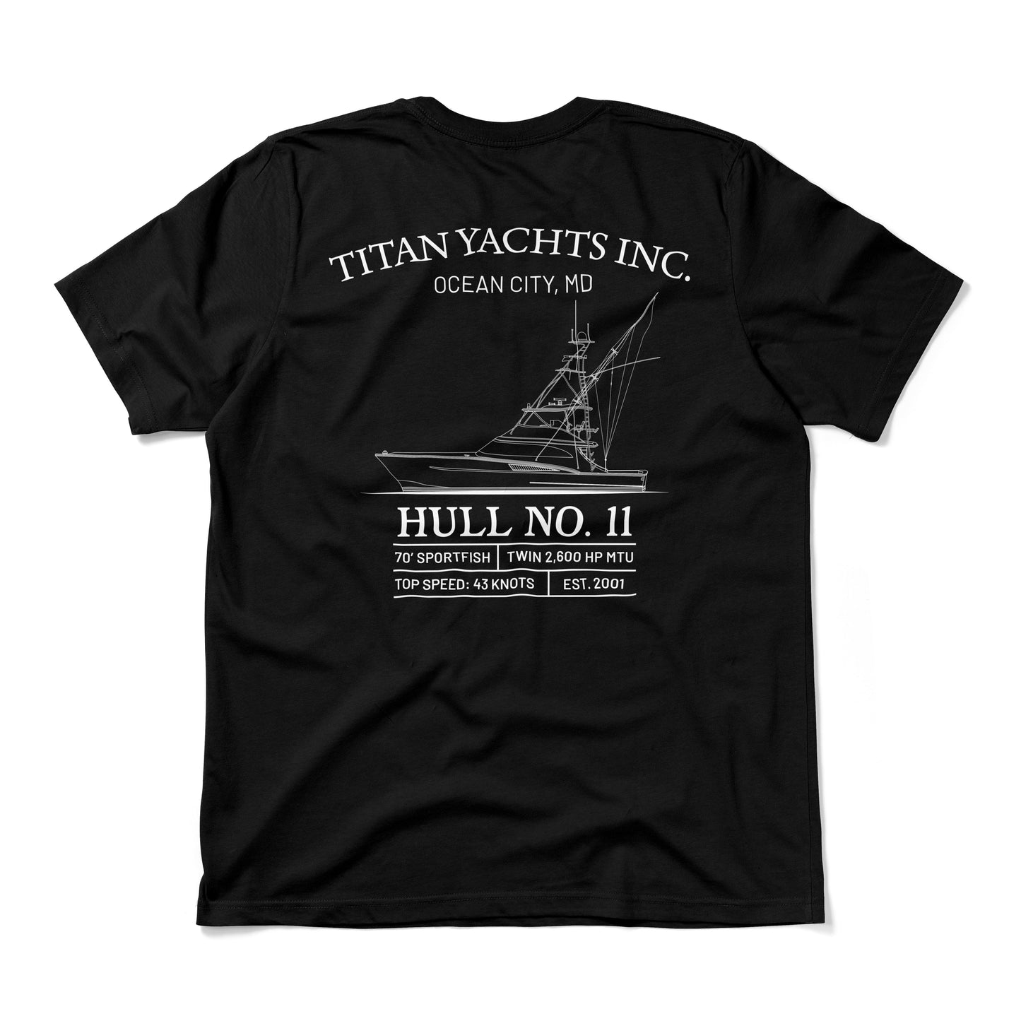Titan Yachts Hull No. 11 Graphic Tee – 70' Sportfish Outline