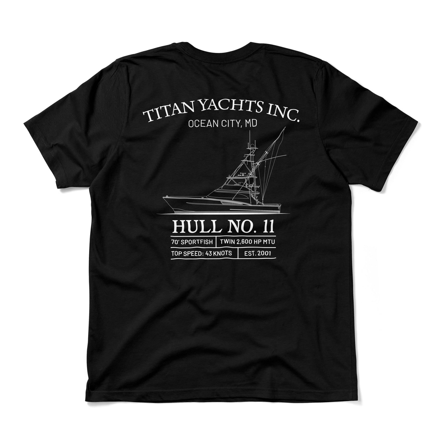 Titan Yachts Hull No. 11 Graphic Tee – 70' Sportfish Outline
