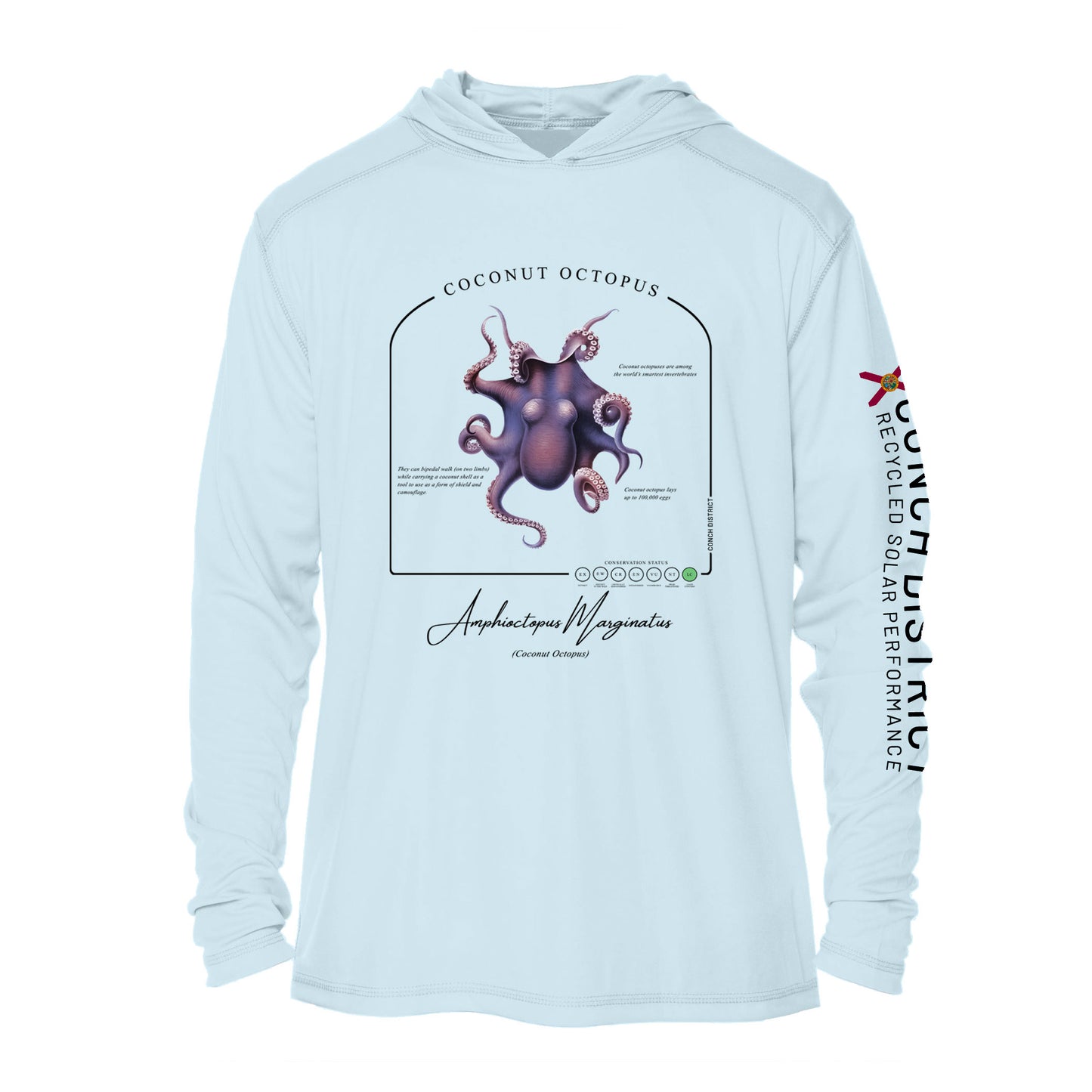 Coconut Octopus Conservation Status Hoodie | Mens Recycled Solar Performance