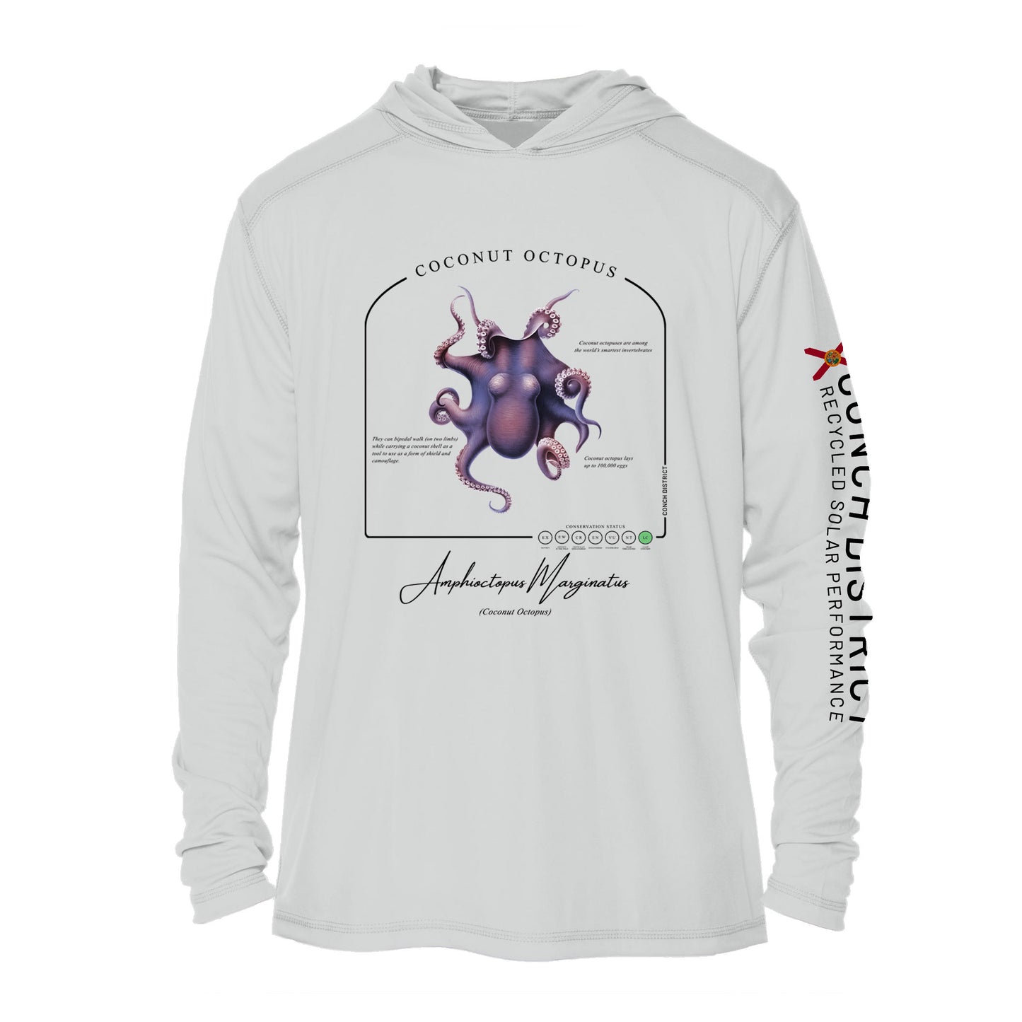 Coconut Octopus Conservation Status Hoodie | Mens Recycled Solar Performance