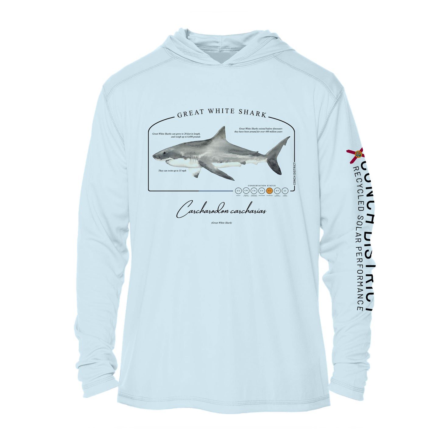 Great White Shark Conservation Status Hoodie | Mens Recycled Solar Performance
