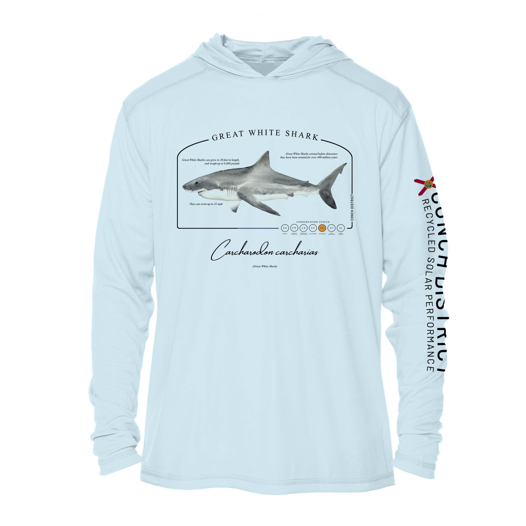 Great White Shark Conservation Status Hoodie | Mens Recycled Solar Performance