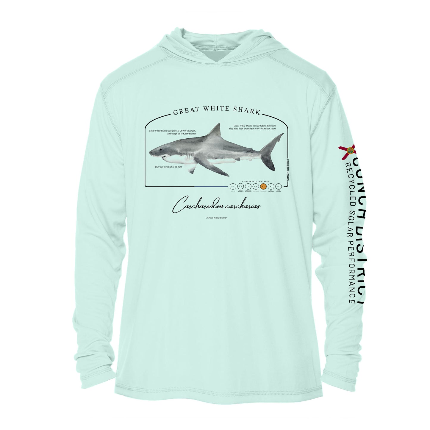 Great White Shark Conservation Status Hoodie | Mens Recycled Solar Performance