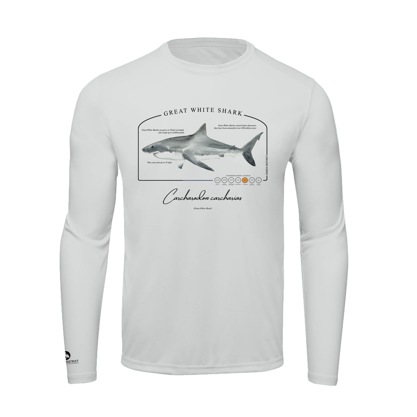 Great White Shark Conservation Status Shirt | Mens Recycled Solar Performance