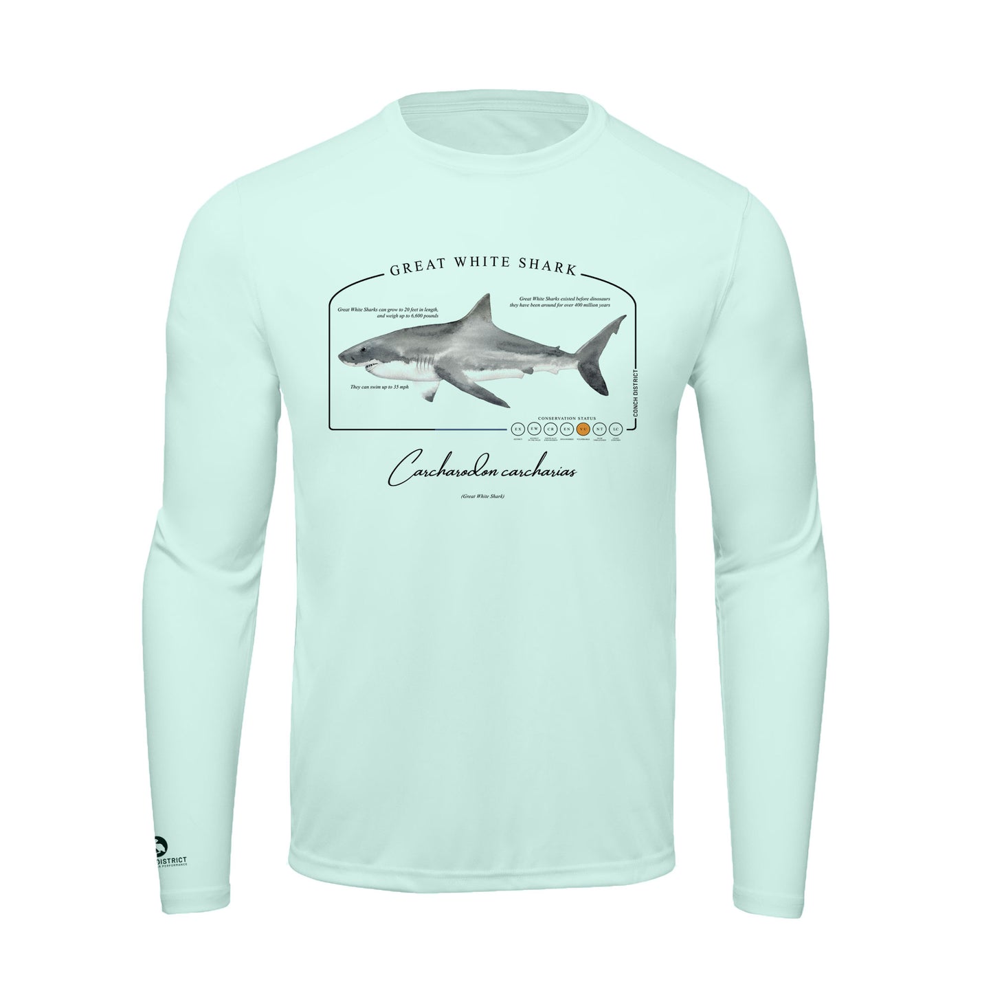 Great White Shark Conservation Status Shirt | Mens Recycled Solar Performance