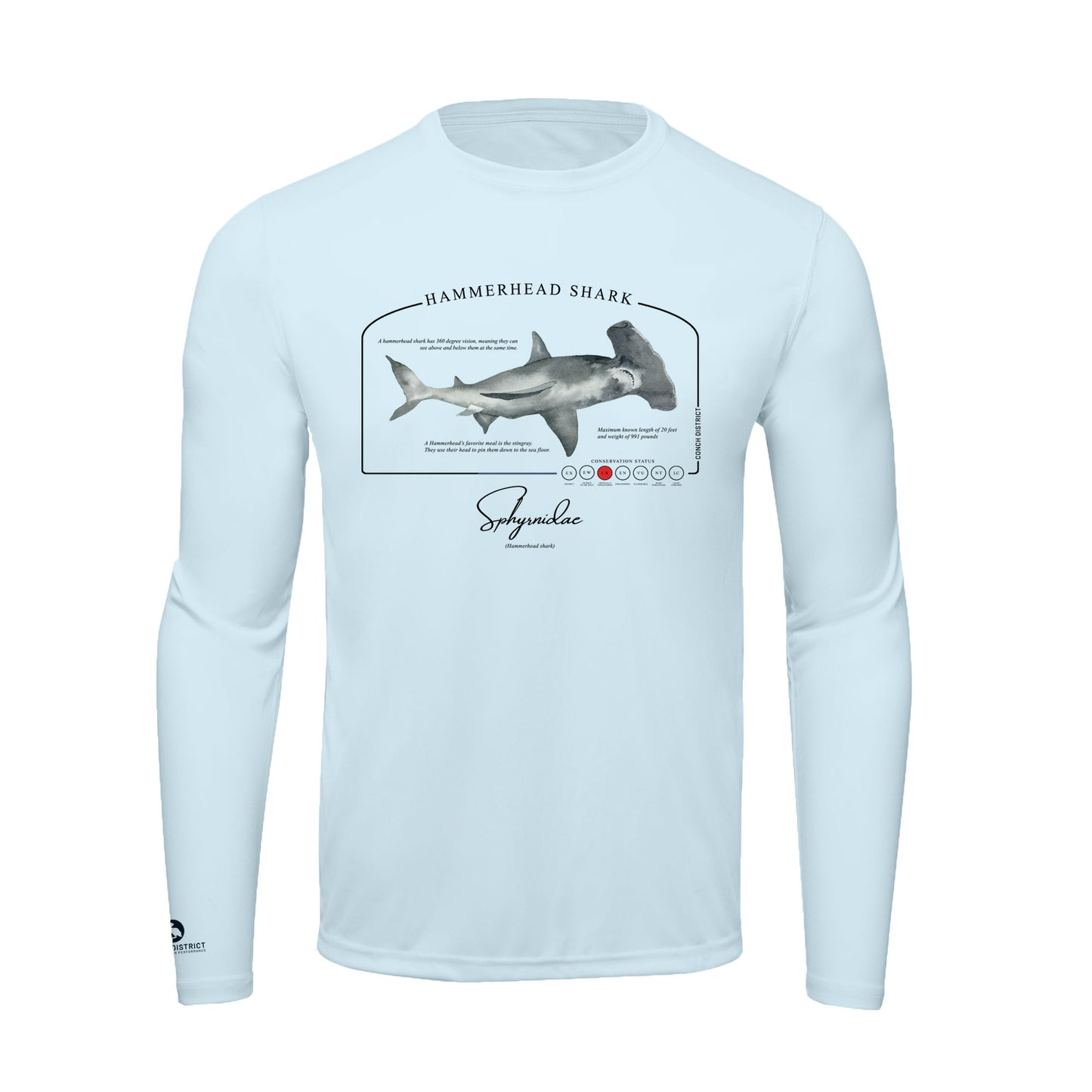 Hammerhead Shark Conservation Status Shirt | Mens Recycled Solar Performance