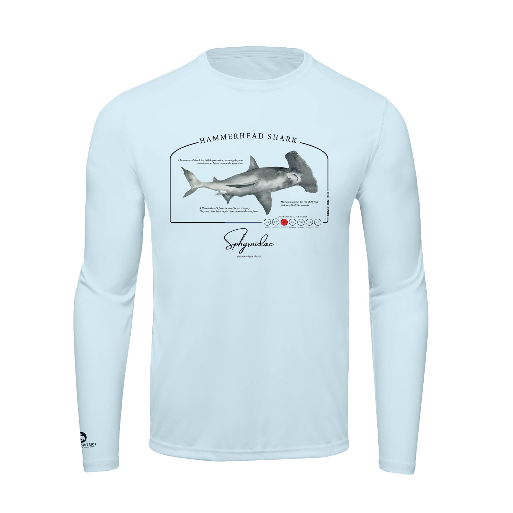 Hammerhead Shark Conservation Status Shirt | Mens Recycled Solar Performance