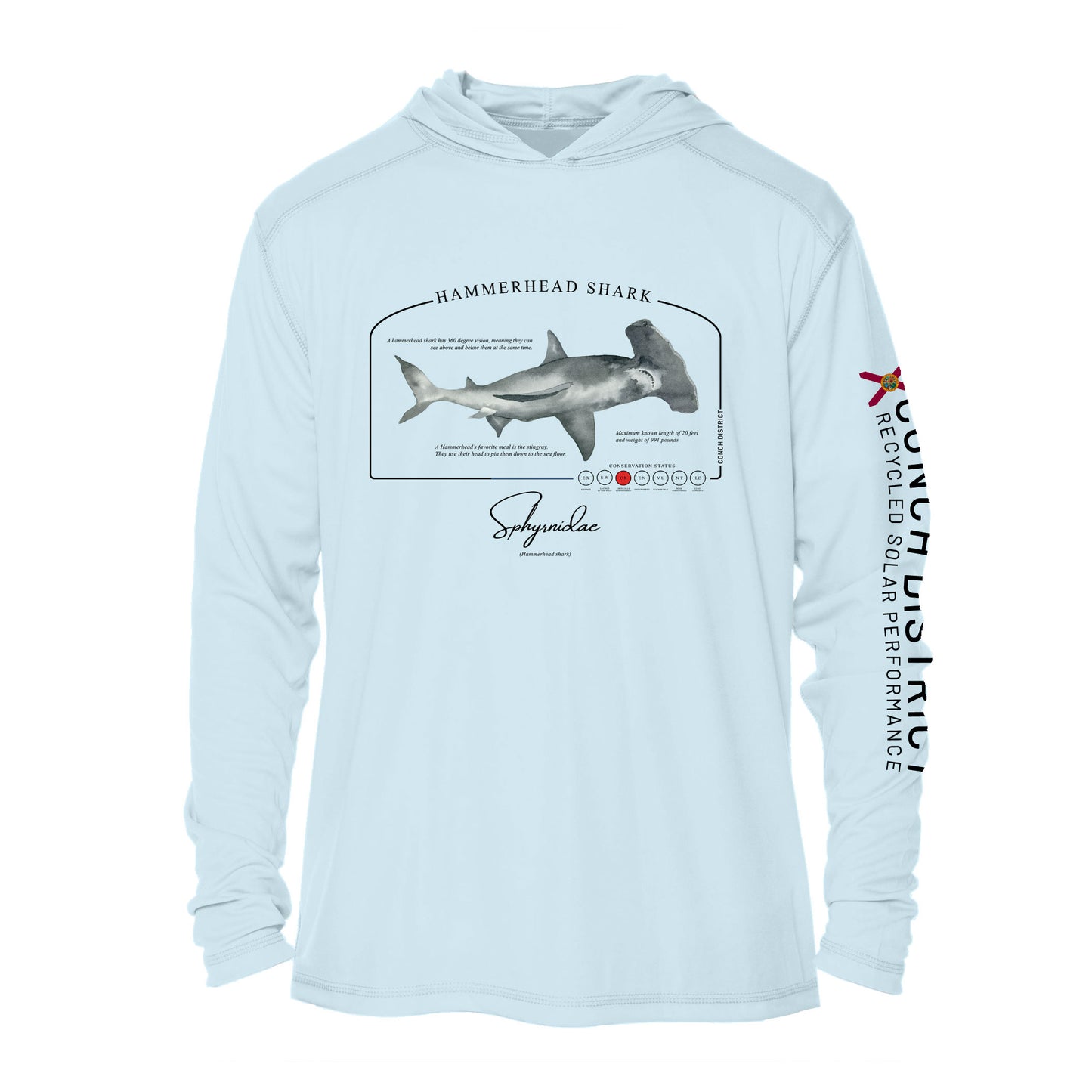 Hammerhead Shark Conservation Status Hoodie | Mens Recycled Solar Performance