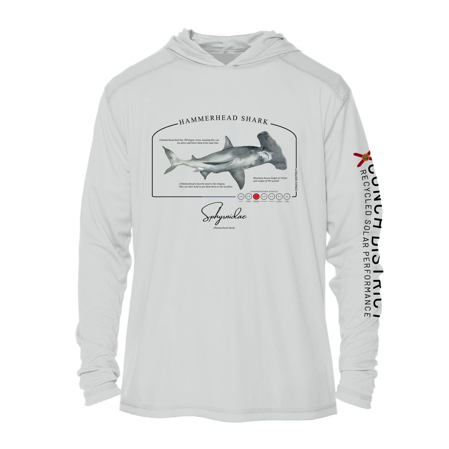 Hammerhead Shark Conservation Status Hoodie | Mens Recycled Solar Performance