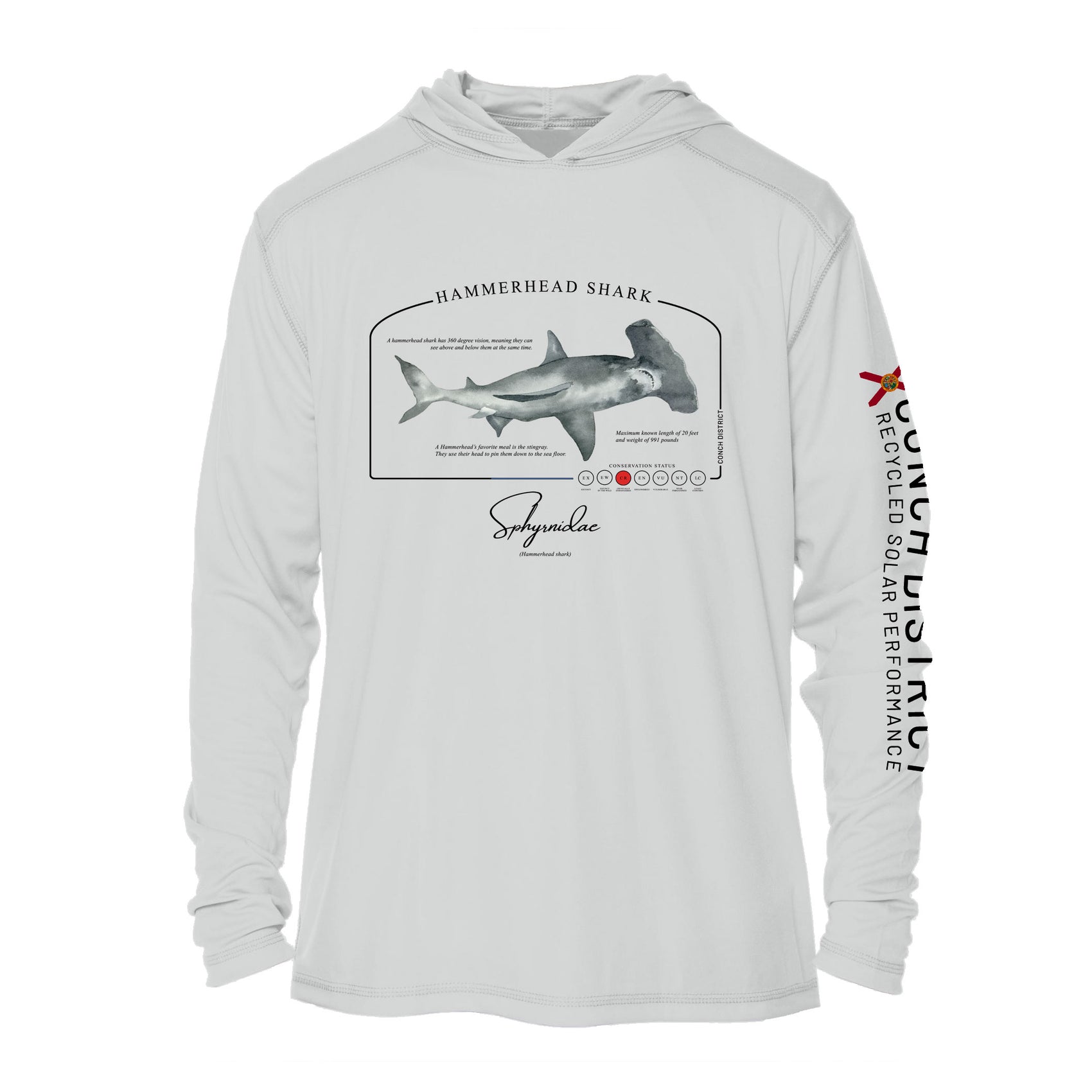 Hammerhead Shark Conservation Status Hoodie | Mens Recycled Solar Performance