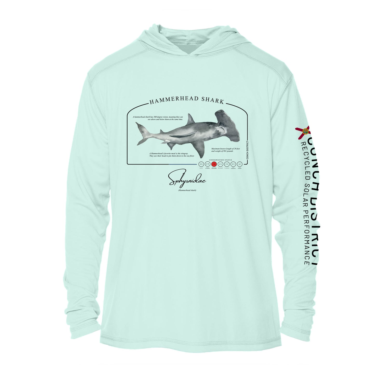 Hammerhead Shark Conservation Status Hoodie | Mens Recycled Solar Performance