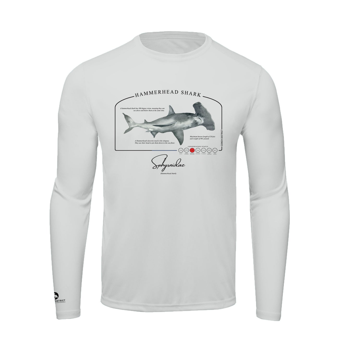 Hammerhead Shark Conservation Status Shirt | Mens Recycled Solar Performance