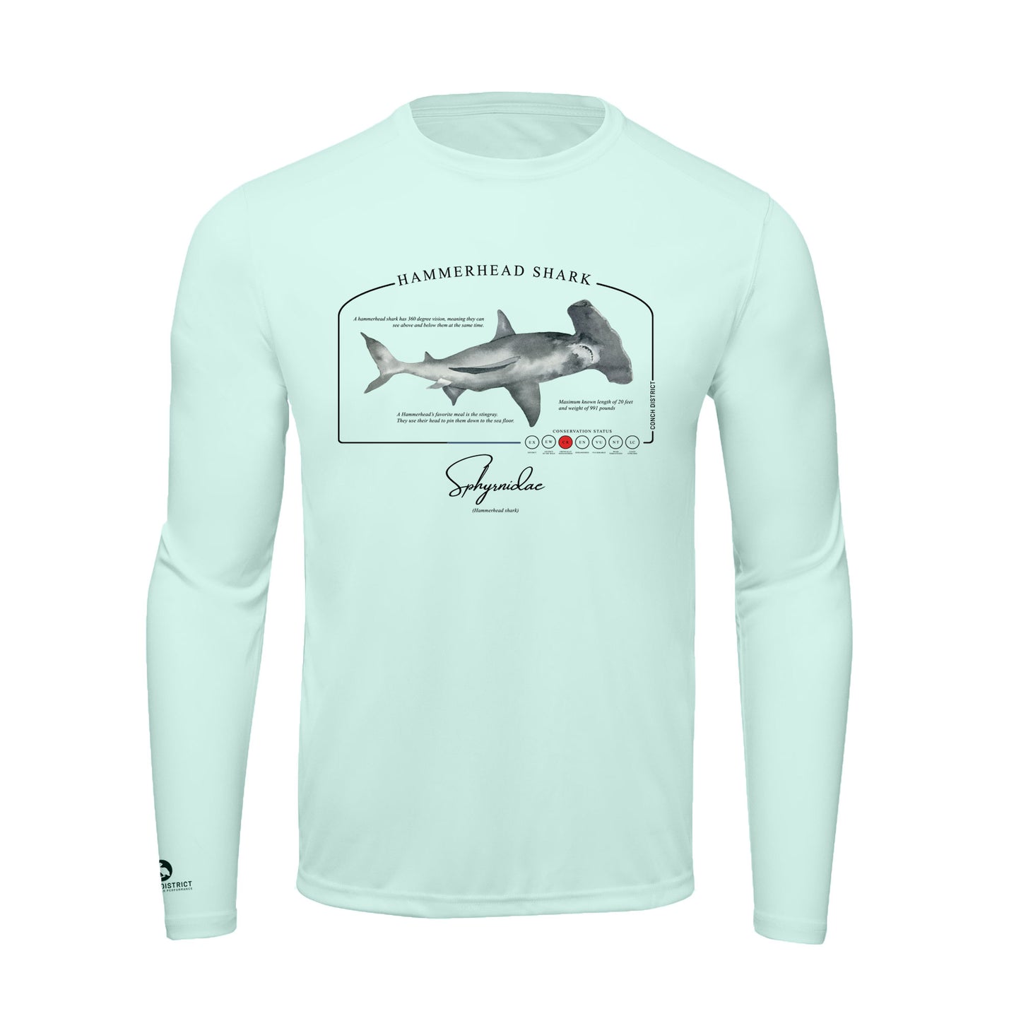 Hammerhead Shark Conservation Status Shirt | Mens Recycled Solar Performance