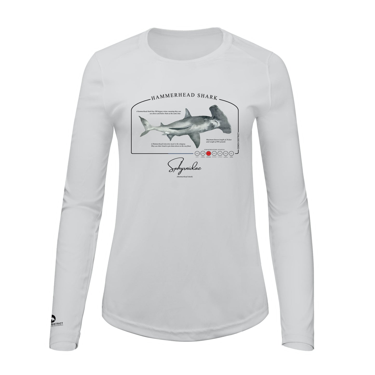 Hammerhead Shark Conservation Status Shirt | Womens Recycled Solar Performance