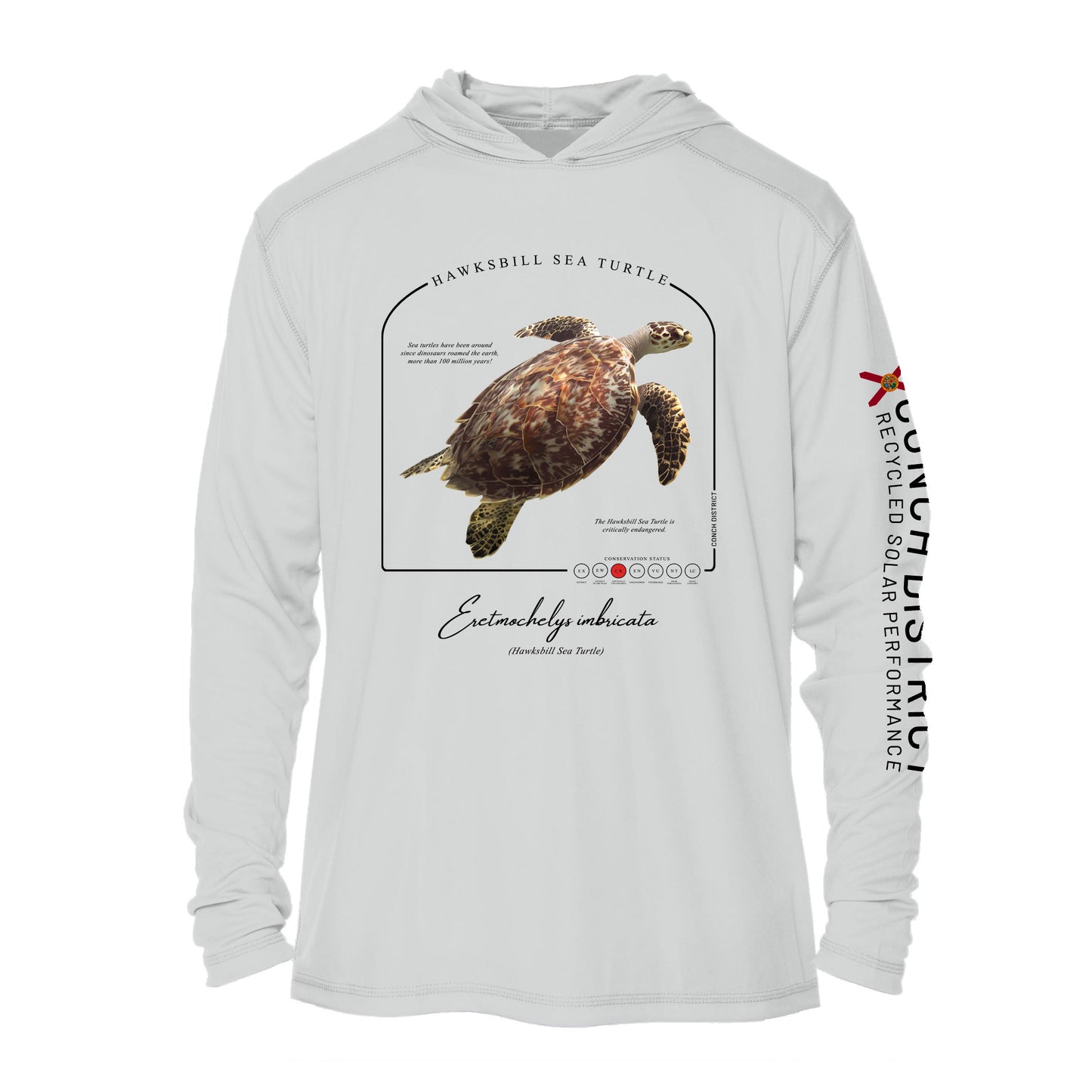 Hawksbill Sea Turtle Conservation Status Hoodie | Mens Recycled Solar Performance