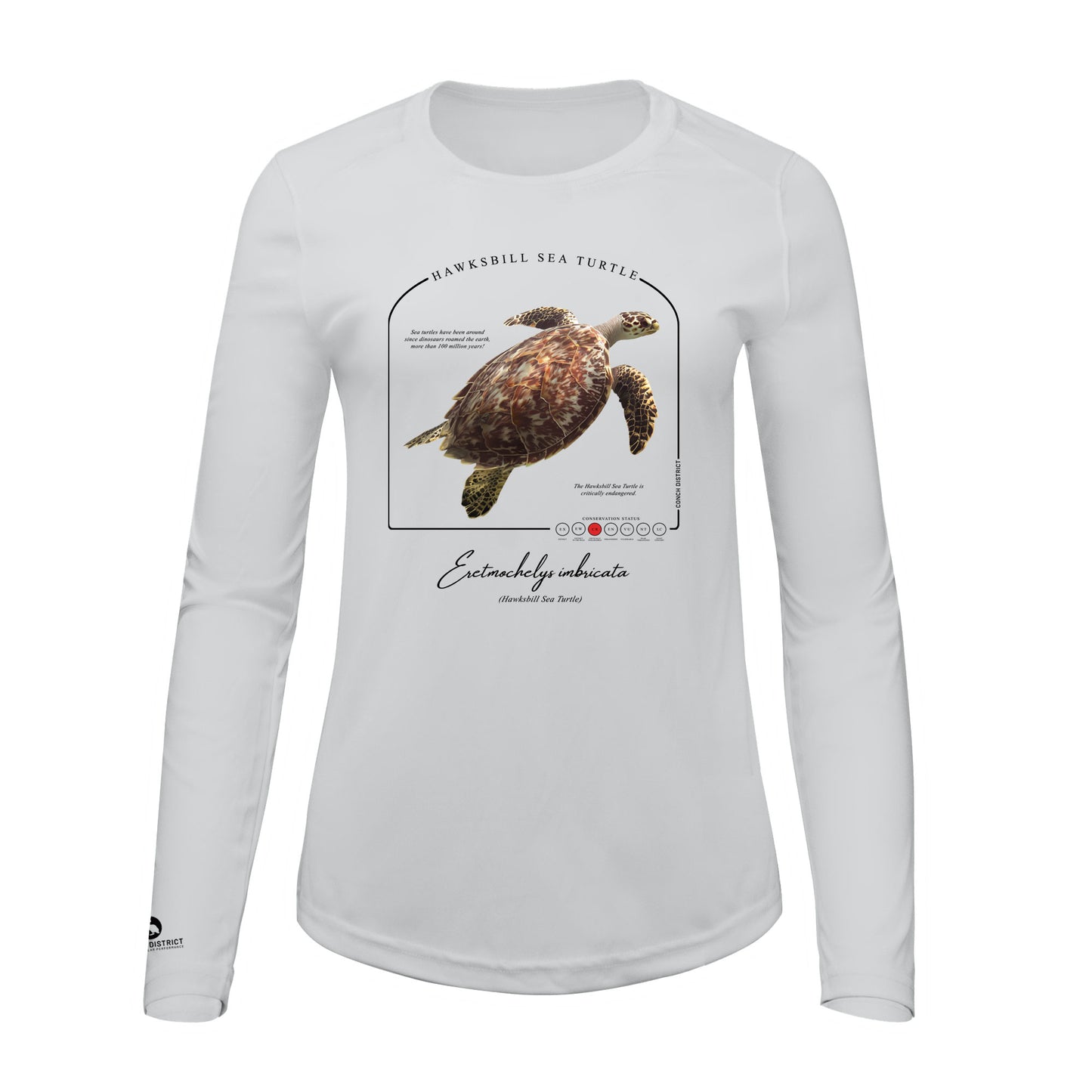 Hawksbill Sea Turtle Conservation Status Shirt | Womens Recycled Solar Performance
