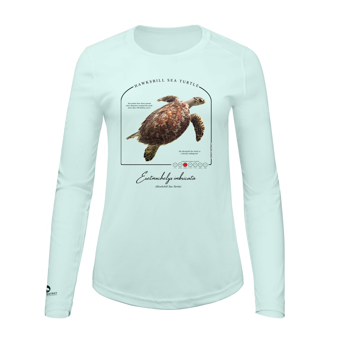 Hawksbill Sea Turtle Conservation Status Shirt | Womens Recycled Solar Performance