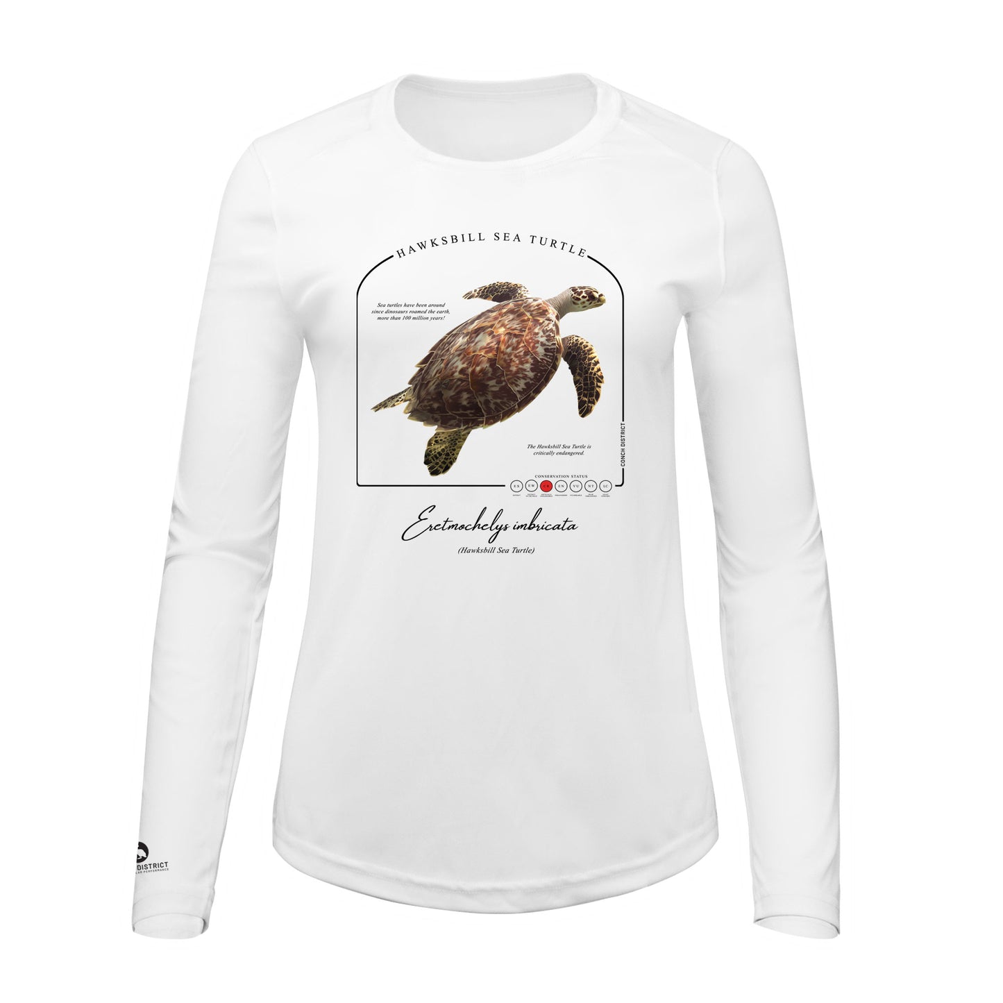 Hawksbill Sea Turtle Conservation Status Shirt | Womens Recycled Solar Performance