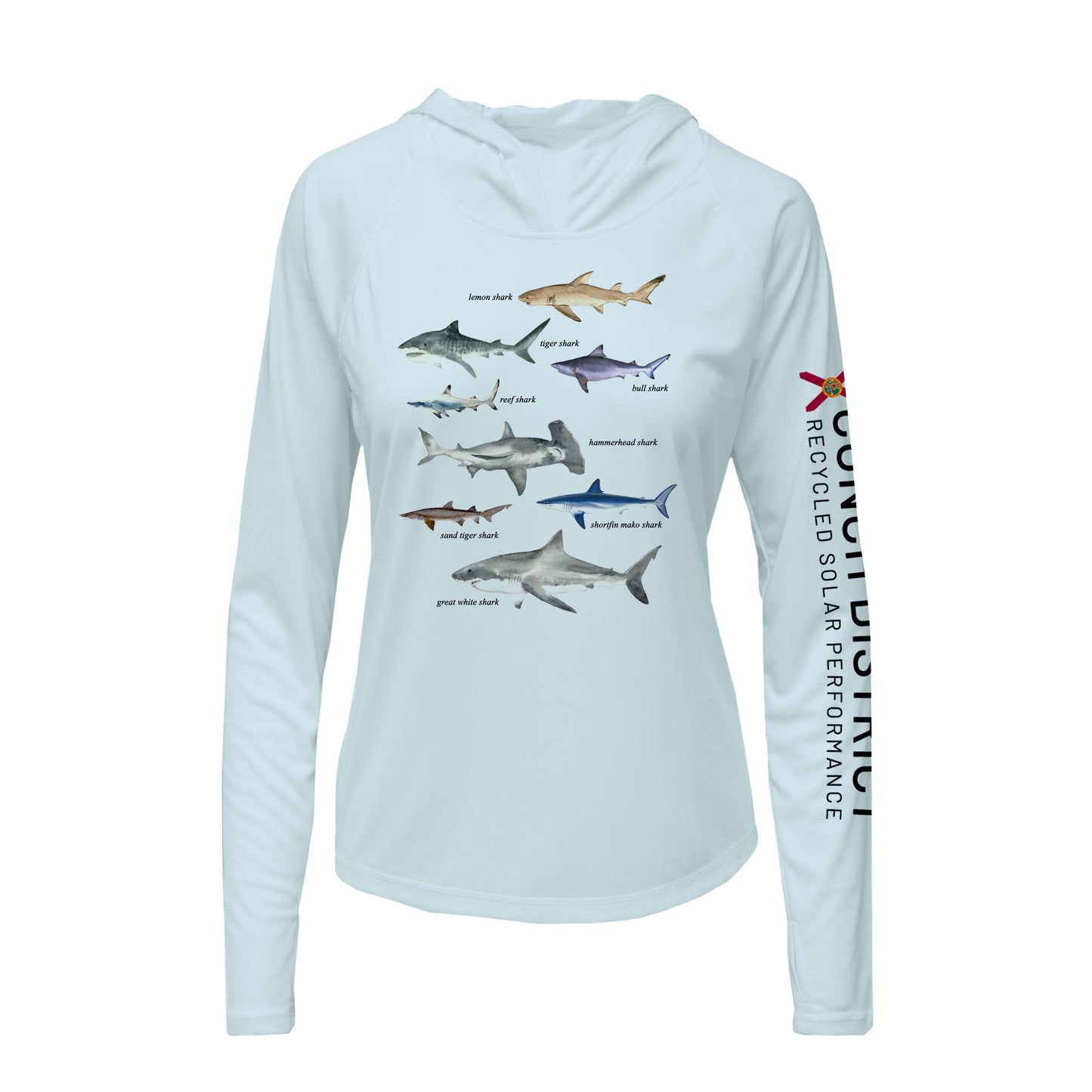 Types of Sharks Hoodie | Womens Recycled Solar Performance