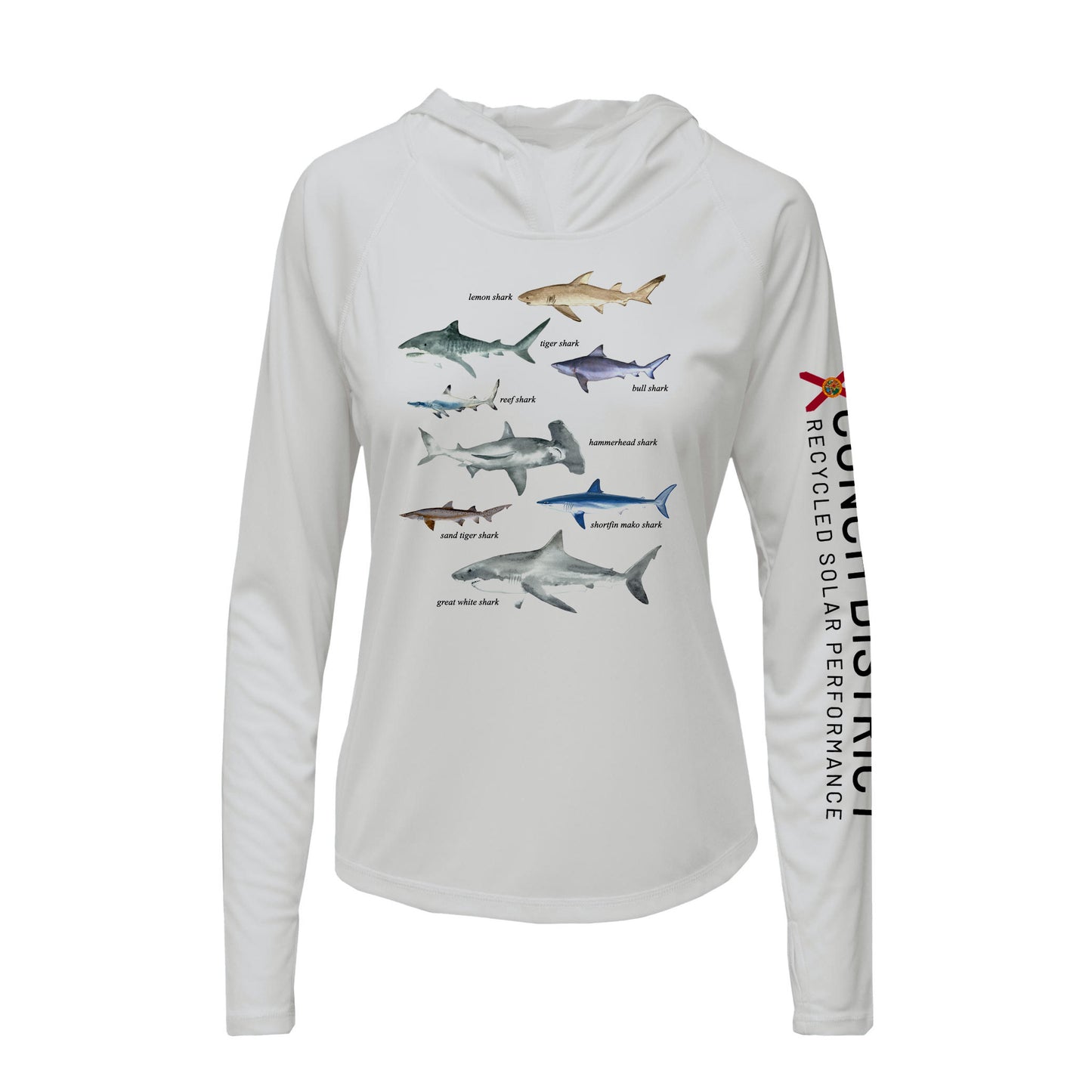 Types of Sharks Hoodie | Womens Recycled Solar Performance