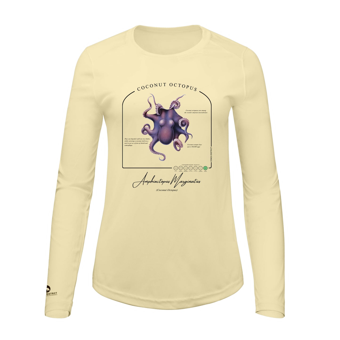 Coconut Octopus Conservation Status Shirt | Womens Recycled Solar Performance