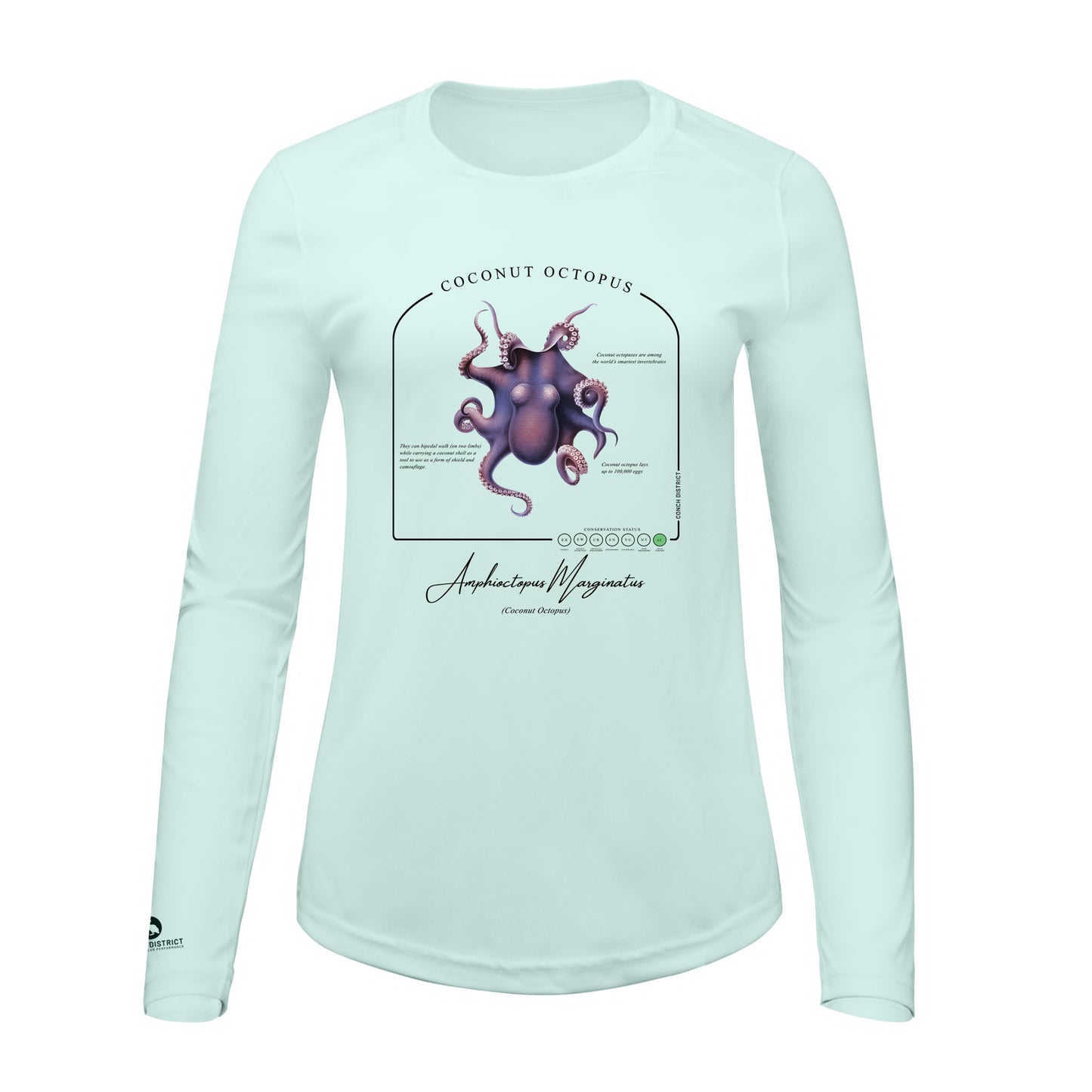 Coconut Octopus Conservation Status Shirt | Womens Recycled Solar Performance