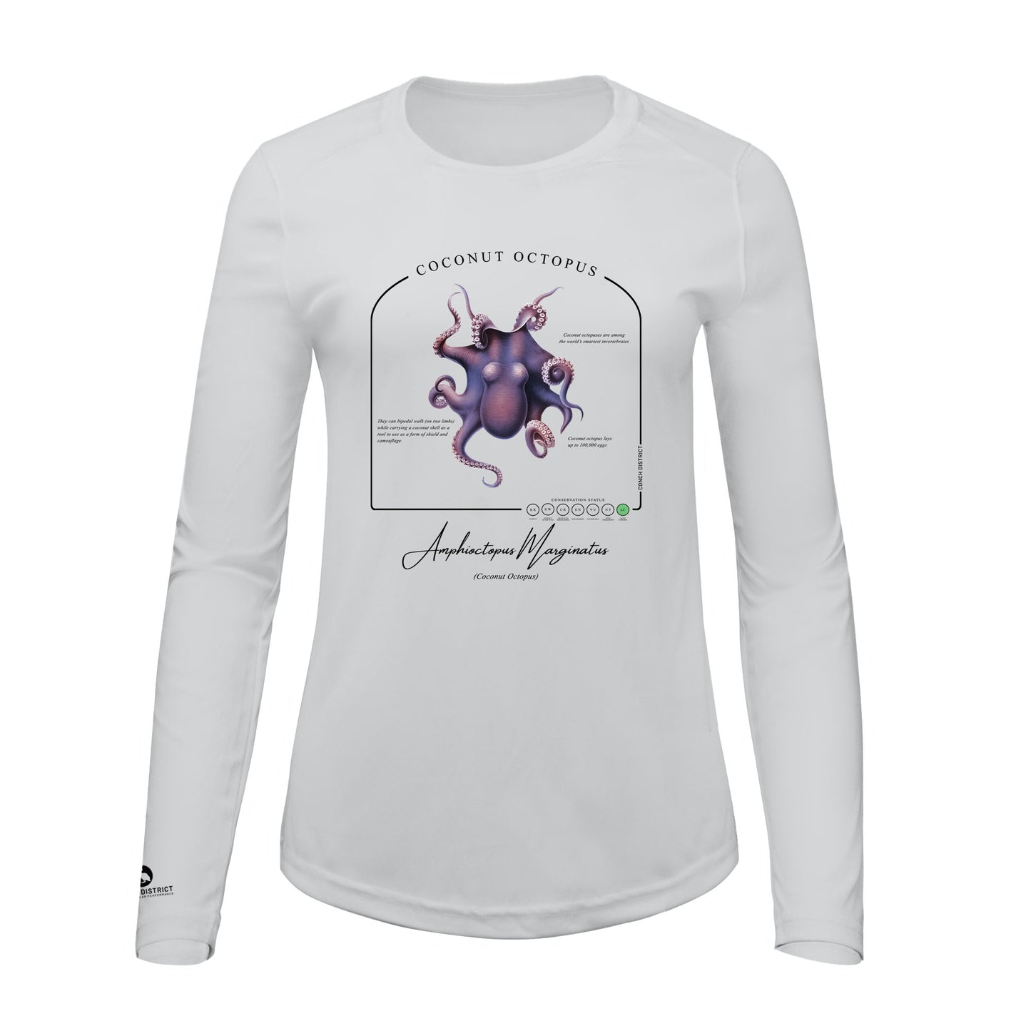 Coconut Octopus Conservation Status Shirt | Womens Recycled Solar Performance