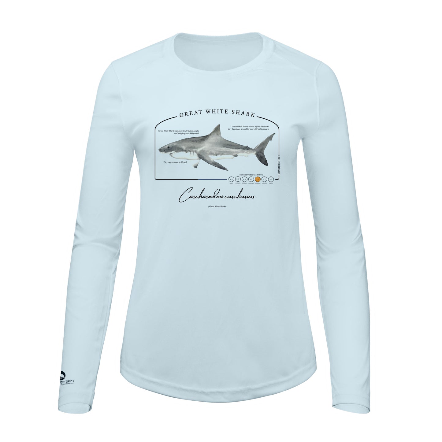 Great White Shark Conservation Status Shirt | Womens Recycled Solar Performance