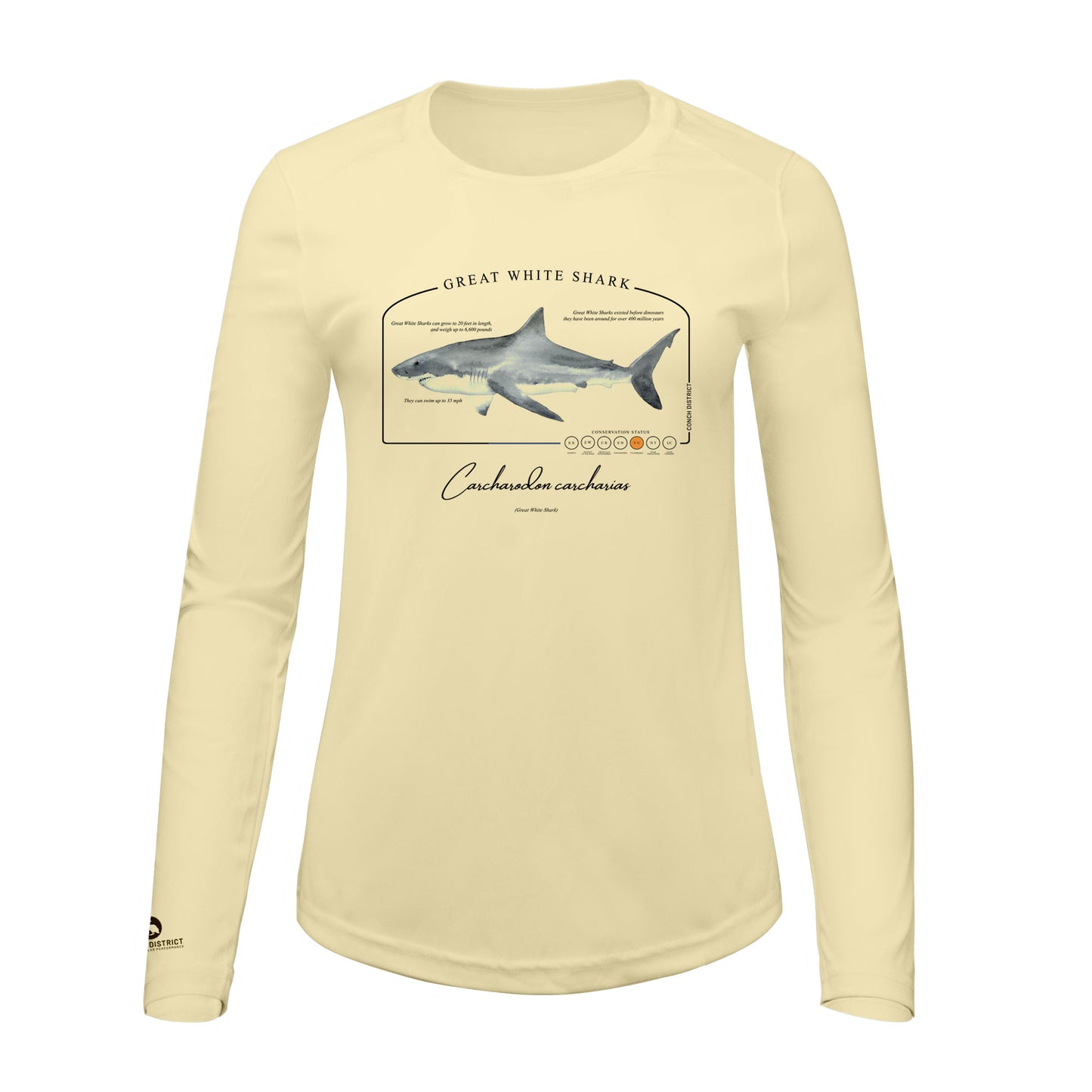 Great White Shark Conservation Status Shirt | Womens Recycled Solar Performance