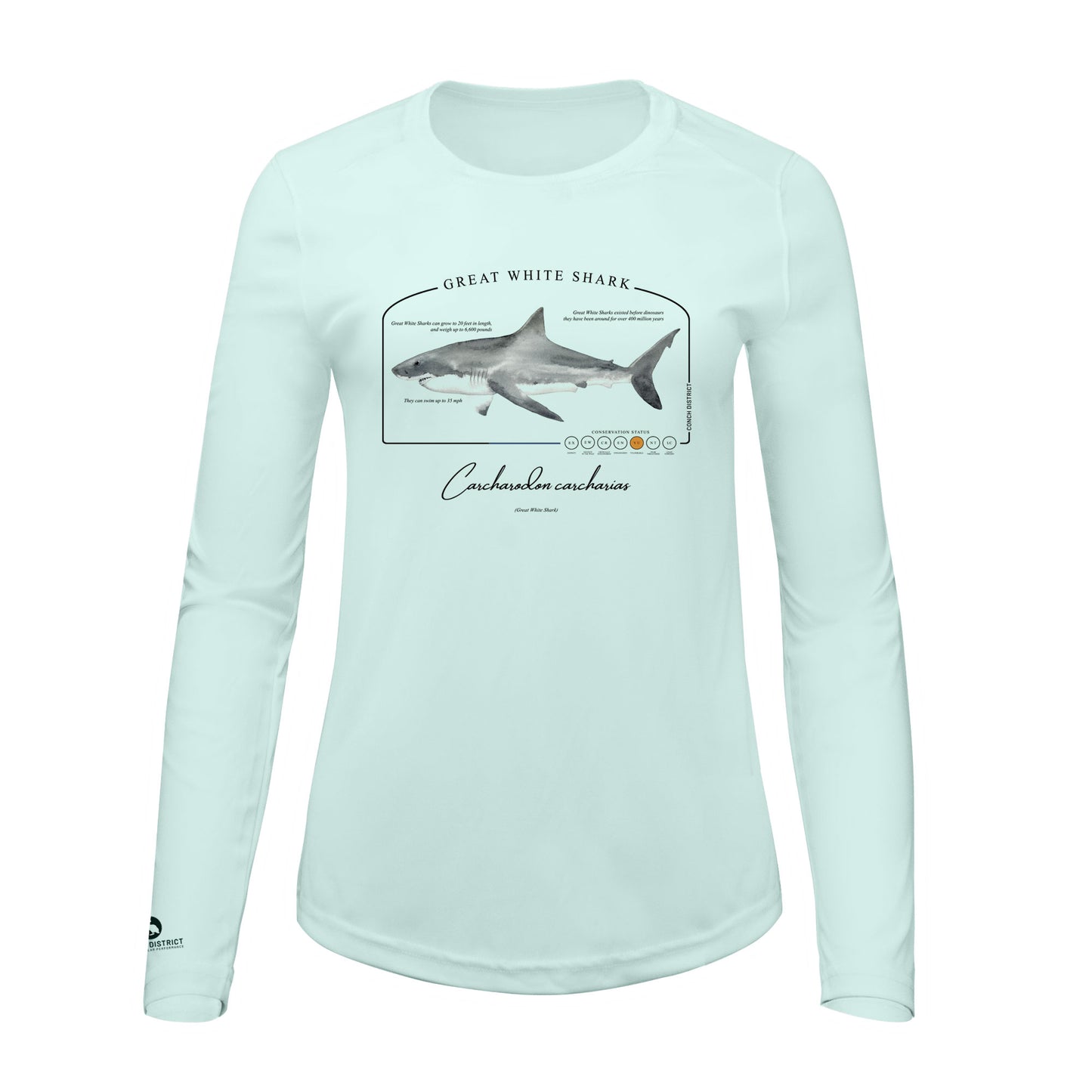 Great White Shark Conservation Status Shirt | Womens Recycled Solar Performance