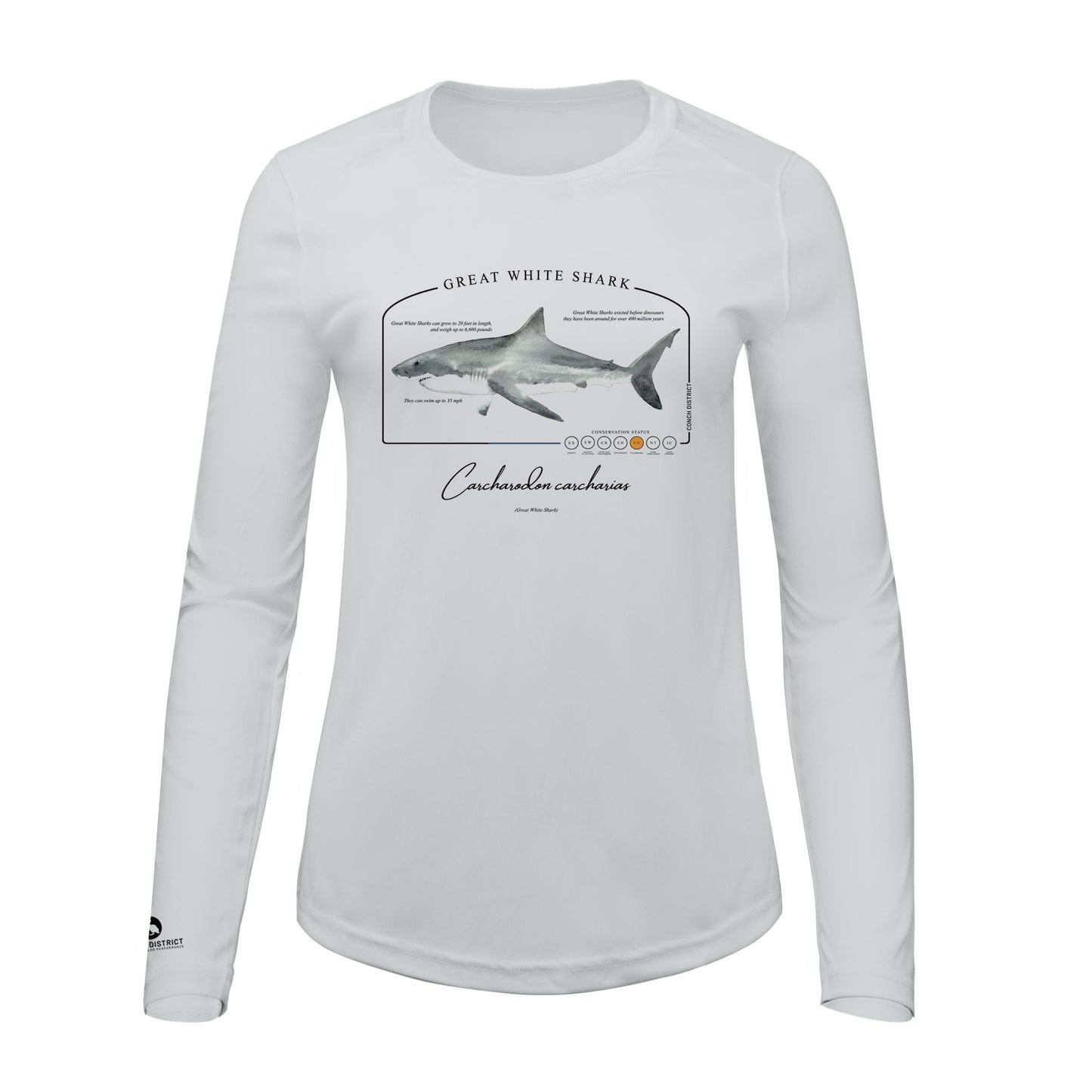 Great White Shark Conservation Status Shirt | Womens Recycled Solar Performance
