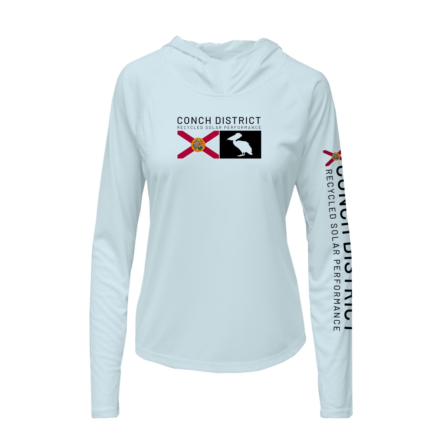Conch District Florida Flag Logo Hoodie | Womens Recycled Solar Performance