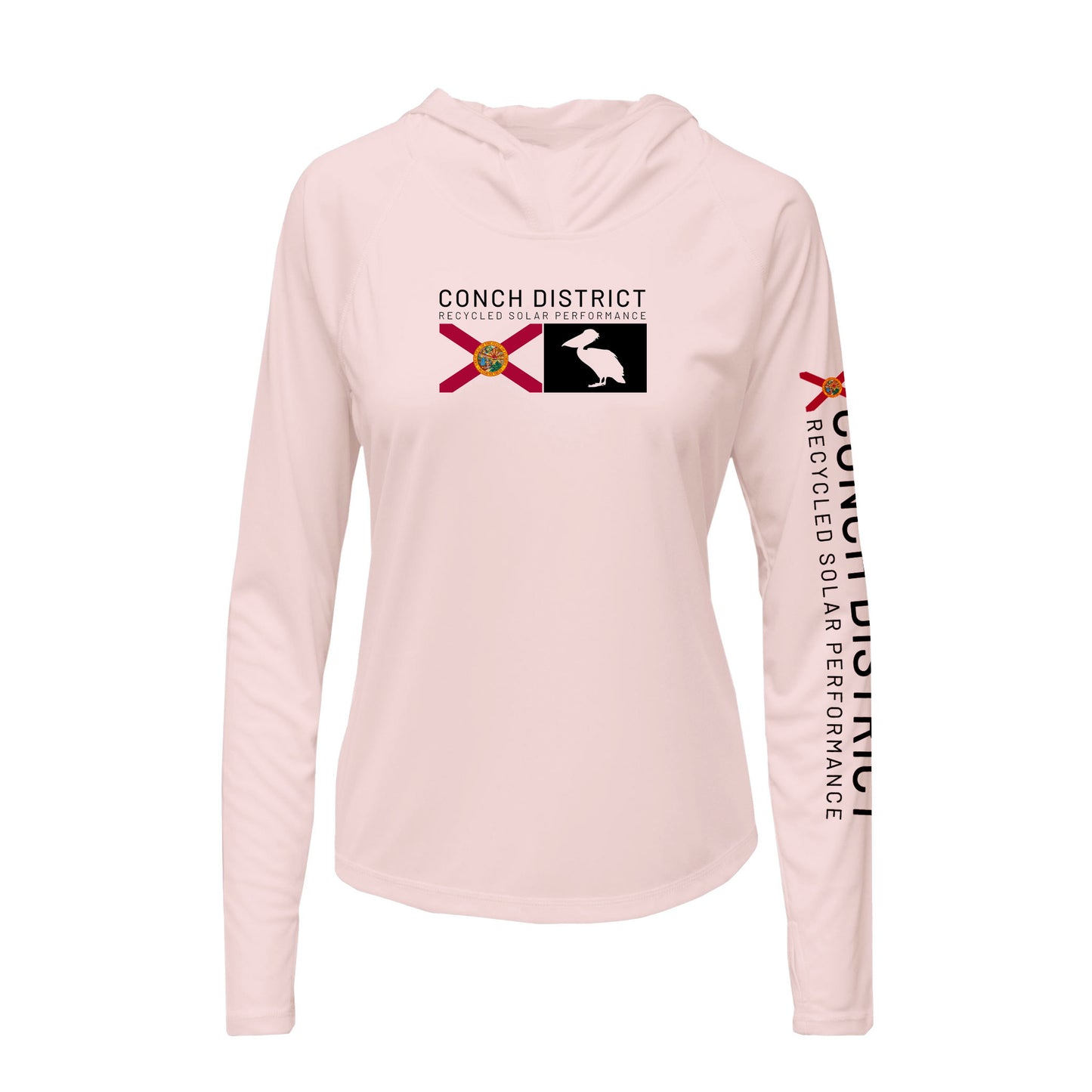 Conch District Florida Flag Logo Hoodie | Womens Recycled Solar Performance
