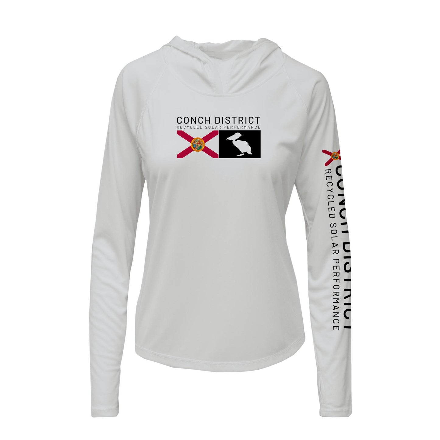 Conch District Florida Flag Logo Hoodie | Womens Recycled Solar Performance