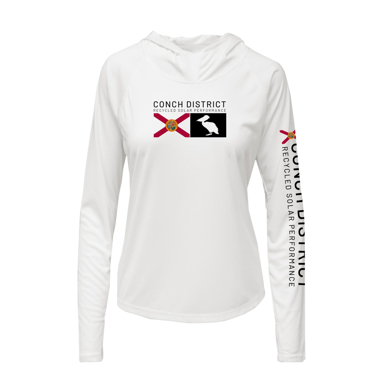 Conch District Florida Flag Logo Hoodie | Womens Recycled Solar Performance