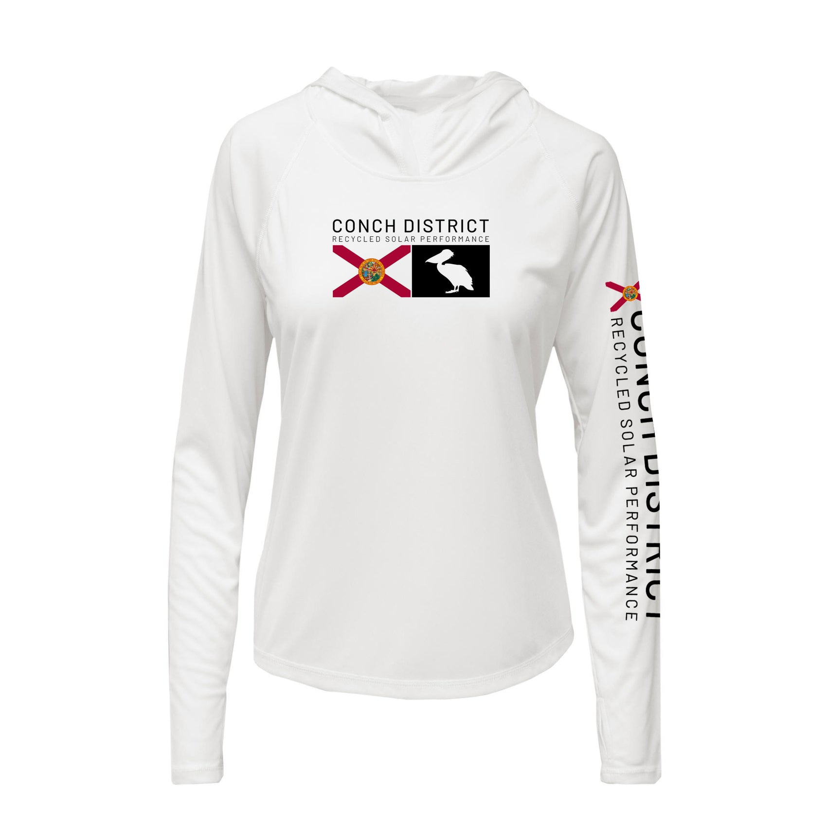 Conch District Florida Flag Logo Hoodie | Womens Recycled Solar Performance
