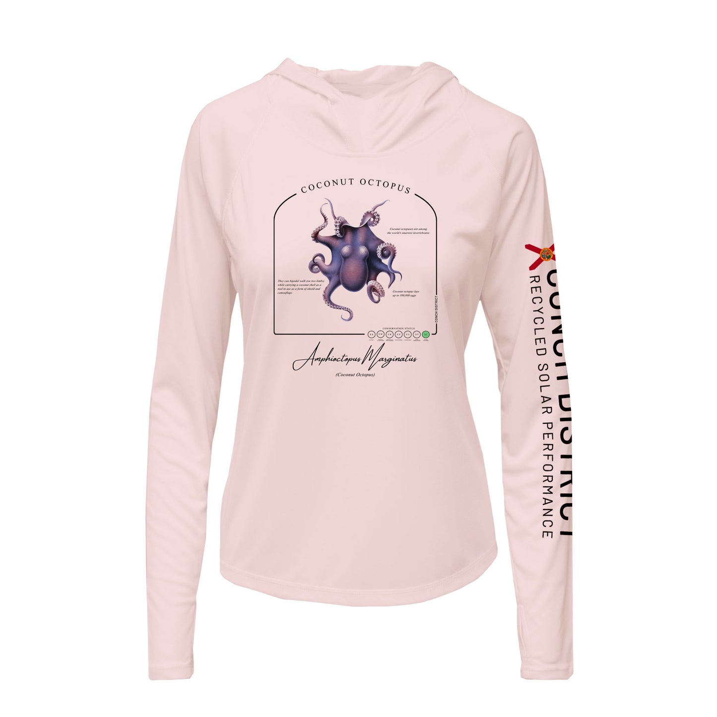 Coconut Octopus Conservation Status Hoodie | Womens Recycled Solar Performance