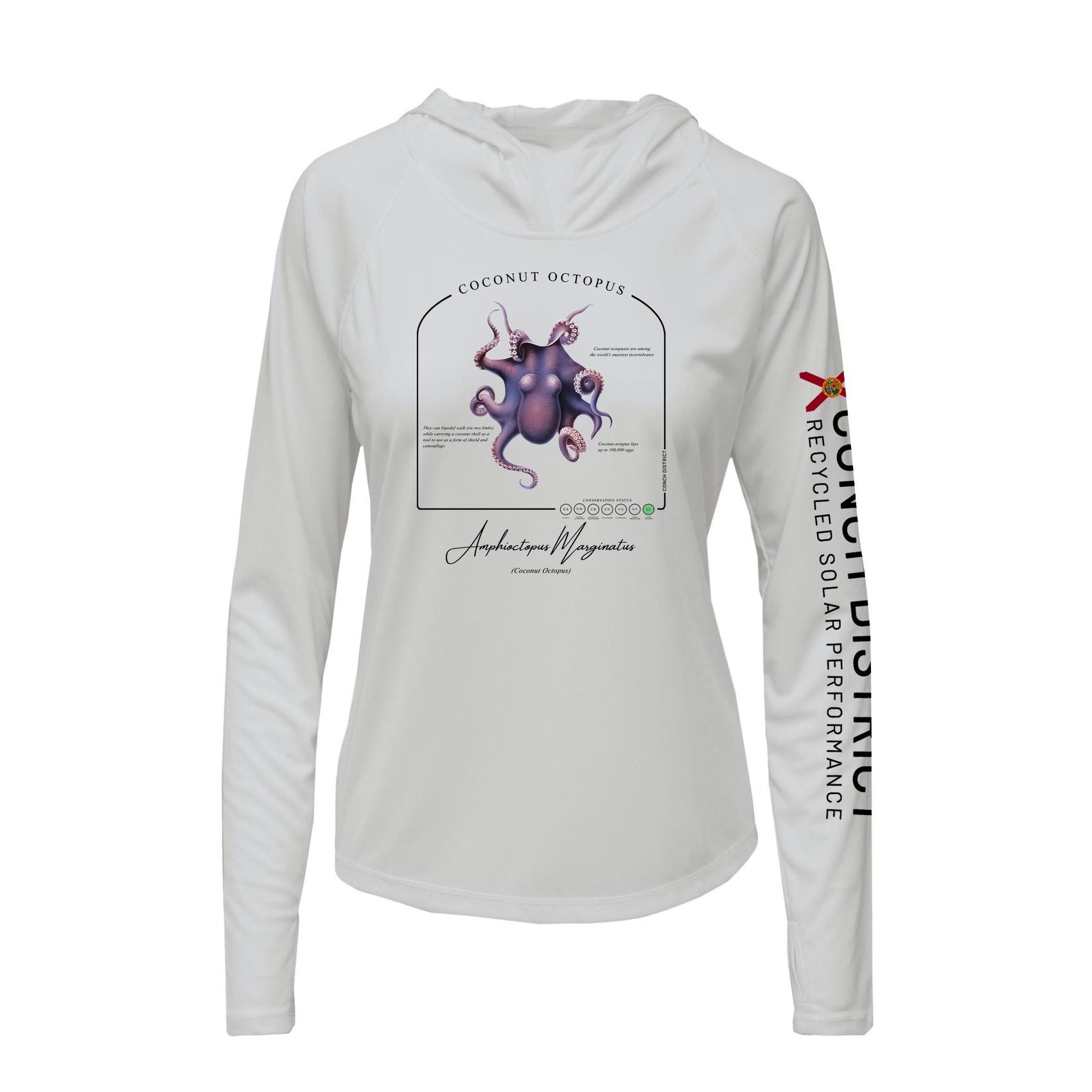 Coconut Octopus Conservation Status Hoodie | Womens Recycled Solar Performance