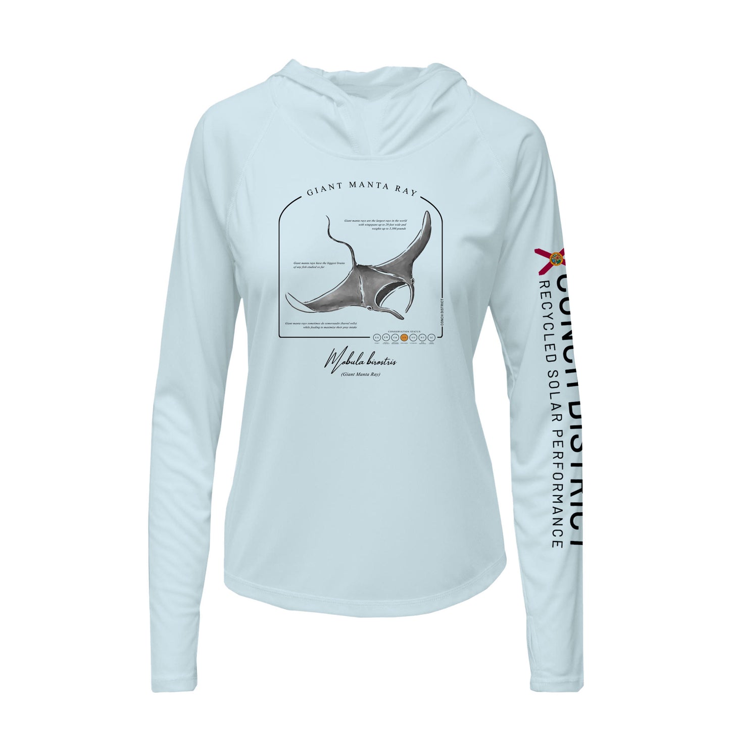 Giant Manta Ray Conservation Status Hoodie | Womens Recycled Solar Performance