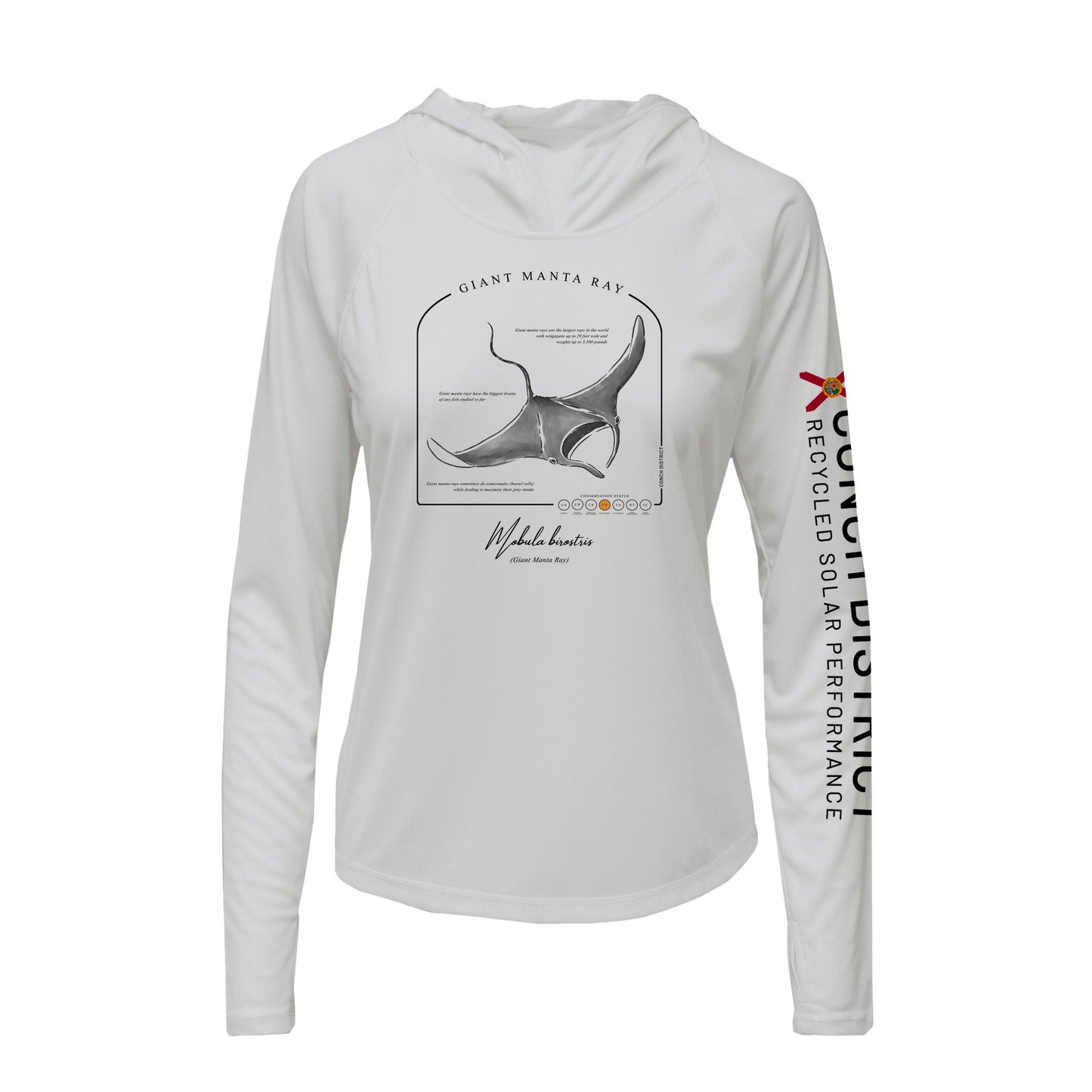 Giant Manta Ray Conservation Status Hoodie | Womens Recycled Solar Performance