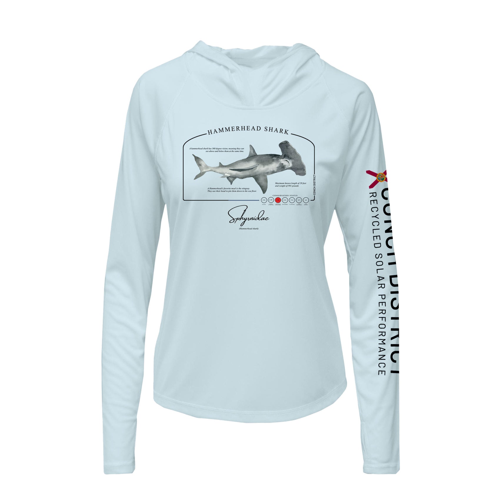 Hammerhead Shark Conservation Status Hoodie | Womens Recycled Solar Performance