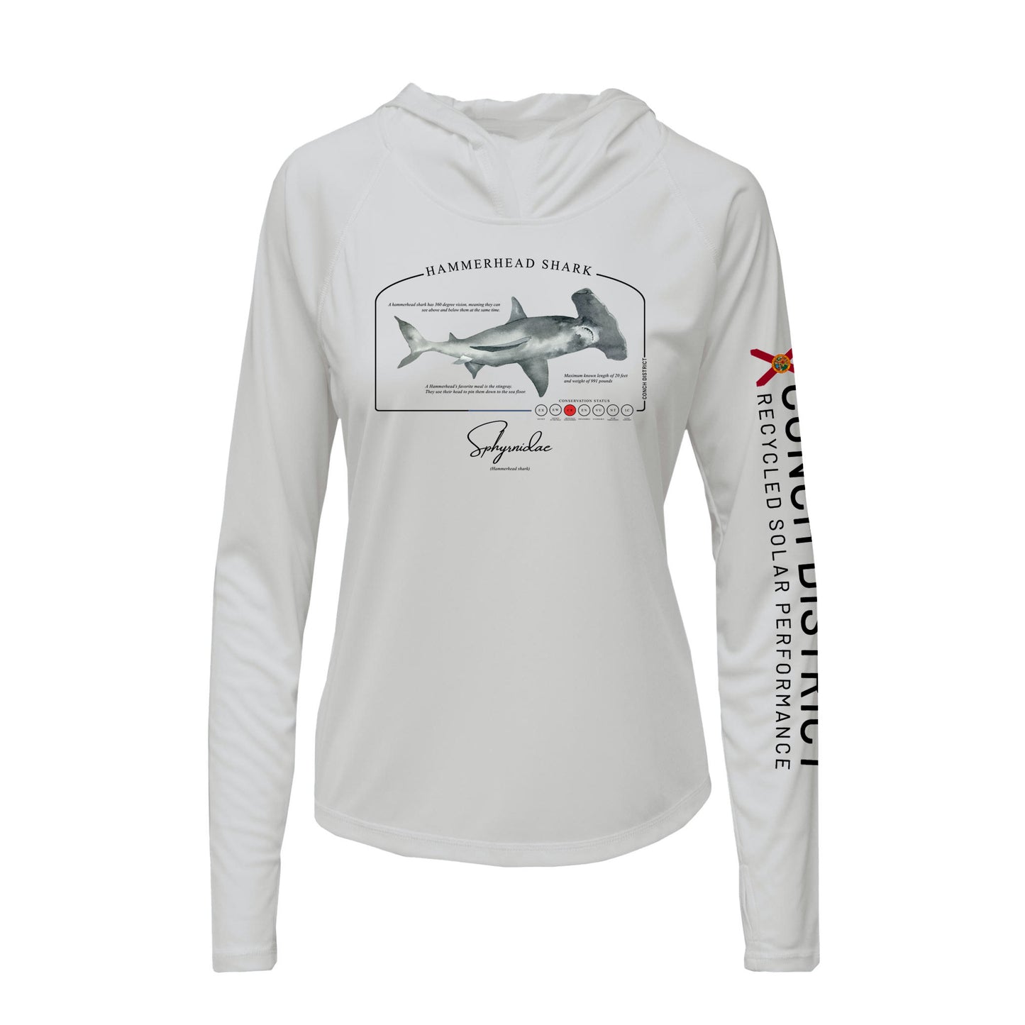 Hammerhead Shark Conservation Status Hoodie | Womens Recycled Solar Performance